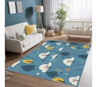 Tapis Salon Lavable 120 x 170 cm, Poil Ras Bleu Jaune Tapis de Chambre Salon Moderne Arbres De Dessins Animés Graffitis Imprimé Doux Antidérapant, pour Salon Chambre Salle a Manger