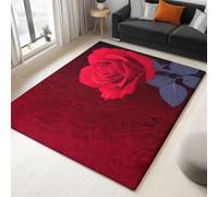 Tapis Salon Lavable 120 x 170 cm, Tapis Doux pour Chambre À Poils Courts, Rouge Foncé, Paillasson à Motif imprimé Élégant Fleurs Roses Rouges, pour Salon, Chambre et Salle à Manger