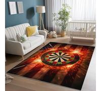 Tapis Salon Lavable 140 x 200 cm, Américain Jeu De Fléchettes Flamme Imprimé Doux Flanelle Antidérapant Poil Court Rouge Blanc Tapis Non Pelucheux, pour Salon Chambre Salle a Manger