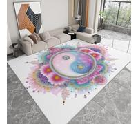 Tapis Salon Lavable 140 x 200 cm Mandala Géométrique Fleurs Symbole Yin Yang, Tapis de Chambre Doux Antidérapant - Moquette Poils Courts Intérieure Multicolore pour Salon Chambre d'enfant Bureau