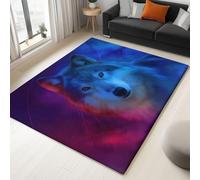 Tapis Salon Lavable 140 x 200 cm, Tapis Doux pour Chambre À Poils Courts, Bleu-Violet, Paillasson à Motif imprimé Fantastique Réaliste Animal Loup, pour Salon, Chambre et Salle à Manger