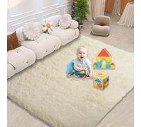 Tapis Salon Lavable 155 x 195 cm, Soft à Poils Longs Moelleux, Antidérapant, Intérieur Moderne Décoration, pour Salon Tapis de Shaggy Ultra Doux, Couleur Crème