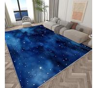 Tapis Salon Lavable 180 x 240 cm Ciel Étoilé Étoiles Aquarelle, Tapis Interieur Impression Bleu Foncé Moderne Doux Antidérapant Moquette pour Salon Chambre à Coucher Canapé Chambre d'enfant