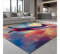 Tapis Salon Lavable 40 x 60 cm, Art Numérique Peinture À l'huile Avion Chasse Tapise Moquette à Poils Ras pour Décor de Salon - Antidérapant Coloré Tapis