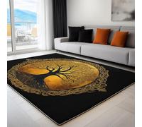 Tapis Salon Lavable 60 x 110 cm, Noir Tapis Doux à Poils Courts à Motif Imprimé Exquis Mystérieux Arbre De Vie pour Salon Chambre Salle à Manger