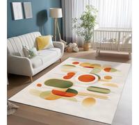 Tapis Salon Lavable 60 x 90 cm, Abstrait Moderne Géométrique Imprimé Doux Flanelle Antidérapant Poil Court Rouge Terre Cuite Vert Sauge Tapis Non Pelucheux, pour Salon Chambre Salle a Manger