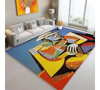 Tapis Salon Lavable 60 x 90 cm, Doux Flanelle Poil Courts 3D Figure Géométrie Imprimé Antidérapant Facile à Nettoyer Bleu Jaune Tapis - pour Chambre Cuisine Salon