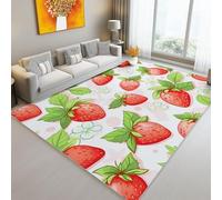 Tapis Salon Lavable 60 x 90 cm, Doux Flanelle Poil Courts Dessin Animé Mignon Fraise Imprimé Antidérapant Facile à Nettoyer Rose Rouge Tapis - pour Chambre Cuisine Salon