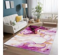 Tapis Salon Lavable 80 x 150 cm, Abstrait Fluide Marbre Imprimé Doux Flanelle Antidérapant Poil Court Violet Or Tapis Non Pelucheux, pour Salon Chambre Salle a Manger