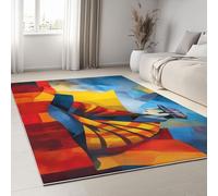 Tapis Salon Lavable 80 x 150 cm, Bleu Foncé Tapis Doux à Poils Courts à Motif Imprimé Cubisme Élégant Personnages pour Salon Chambre Salle à Manger