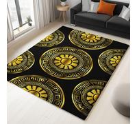 Tapis Salon Lavable 80 x 150 cm, Tapis Doux pour Chambre À Poils Courts, Or, Paillasson à Motif imprimé Abstrait Grèce Géométrique, pour Salon, Chambre et Salle à Manger
