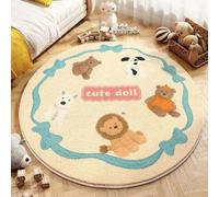Tapis Salon Lavable Chambre Pile Courte Enfant Bebe Fille Garcon Lion de Dessin Animé Rampant pour Bébé Grand Fulffy Shaggy Doux Petite Intérieur Tapis de Jeu Animaux Lapin (Beige, 60x60cm)