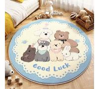 Tapis Salon Lavable Chambre Pile Courte Enfant Bebe Fille Garcon Lion de Dessin Animé Rampant pour Bébé Grand Fulffy Shaggy Doux Petite Intérieur Tapis de Jeu Animaux Lapin (Bleu, 120x120cm)