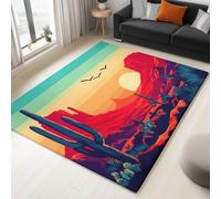 Tapis Salon Lavable Coucher Soleil Désert L'Arizona Montagnes Cactus 90 x 150 cm Moquette Interieur, Couleur Orange Doux Antidérapant Flanelle Tapis, pour Salon Chambre à Coucher d'enfant Entrée