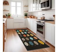 Tapis Salon Lavable Dessin Animé Céleste Planète Soleil Mars Terre, Doux Antidérapant Tapis de Passage Couloir, Cuisine, Entrée, Adulte Enfant Chambre, Descente de Lit Decoration 80 x 180 cm, Noir