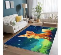 Tapis Salon Lavable, Doux Poils Ras Dessin Animé Forêt Renard Imprimé Intérieur Extérieur Dessous antidérapant Orange Vert Tapis, pour Chambre et Salon Cuisine, 160 x 230 cm