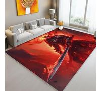 Tapis Salon Lavable, Doux Poils Ras Fantaisie Flamme Guerrier Imprimé Intérieur Extérieur Dessous antidérapant Rouge Noir Tapis, pour Chambre et Salon Cuisine, 80 x 150 cm