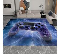 Tapis Salon Lavable Effet D'Explosion De La Manette De Jeu, Poils Courts Flanelle Douce et Respirante - Tapis Décoratif Moderne pour Chambre Couloir Salle de Jeux et Bureau, 60 x 90 cm, Bleu Violet