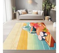 Tapis Salon Lavable en Machine 120 x 180 cm - Poil Court Doux et Résistant Dessin Animé Mignon Nourriture Sushi Imprimé Tapis pour Salon Chambre Cuisine et Couloir Home Decor, Orange