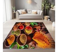 Tapis Salon Lavable en Machine 120 x 180 cm - Poil Court Doux et Résistant Simple Nourriture Épices Imprimé Tapis pour Salon Chambre Cuisine et Couloir Home Decor, Marron