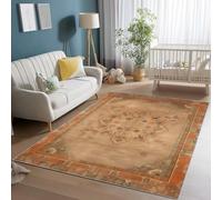 Tapis Salon Lavable en Machine 140 x 200 cm - Poil Court Doux et Résistant Rétro Antique Style Persan Géométrique Imprimé Tapis pour Salon Chambre Cuisine et Couloir Home Decor, Brun Clair