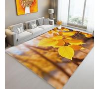 Tapis Salon Lavable en Machine 160 x 230 cm - Poil Court Doux et Résistant Paysage Naturel De Feuillage d'automne Imprimé Tapis pour Salon Chambre Cuisine et Couloir Home Decor, Jaune