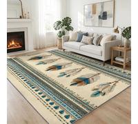 Tapis Salon Lavable en Machine 60 x 90 cm Colonnes Plumes, Style Western Tapis de Chambre Doux et Antidérapant - Moquette Poils Courts Intérieure pour Salon Chambre d'enfant Bureau