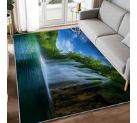 Tapis Salon Lavable en Machine 60 x 90 cm Forêt De Cascades des Lacs De Plitvice, Paysage Naturel Tapis de Chambre Doux et Antidérapant - Moquette Poils Courts Intérieure pour Salon Chambre Bureau