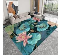 Tapis Salon Lavable en Machine 80 x 150 cm Vintage Animaux Grenouille Fleurs, Tapis de Chambre Doux Antidérapant - Moquette Poils Courts Intérieure Bleu Rose pour Salon Chambre d'enfant Bureau
