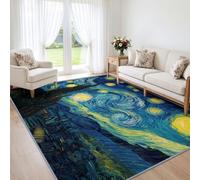 Tapis Salon Lavable en Machine Post-impressionnisme peinture à l'huile Antidérapant Doux, tapis Chambre Écologique Nuit étoilée 80 x 150 cm Poil Bas Chambre Cuisine Entrée Salle Décoration Maison
