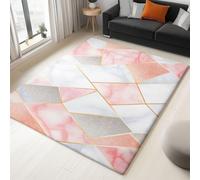 Tapis Salon Lavable en Machine, Tapis Poils Courts Géométrique Triangle Marbre Moquette pour Chambre et Salon Cuisine, Lavable Dessous Doux antidérapant Paillasson Durable, Rose,60x90 CM