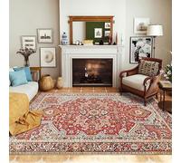 Tapis Salon Lavable et Antidérapant, Doux à Poils Ras, idéal pour Salle à Manger, Chambre, Terrasse, Couloir et Cuisine Style Ethnique Rétro Abstrait Rouge 200 x 300 cm