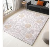 Tapis Salon Lavable Feuilles De Fleurs De William Morris 180 x 240 cm Moquette Interieur Impression 3D, Beige Clair Doux Antidérapant Flanelle Tapis, pour Salon Chambre à Coucher d'enfant Entrée