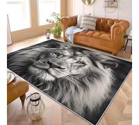 Tapis Salon Lavable Machine 120x180 cm Gros Plan d'un Lion Animal Moderne Tapis Décoratif Résistant Antidérapant Noir Et Blanc pour Salle Manger Cuisine Salon Canapé Chambre Enfants