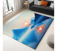 Tapis Salon Lavable Paysage Chinois Lever De Soleil Montagnes Lac 90 x 150 cm Moquette Interieur Impression 3D, Bleu Doux Antidérapant Flanelle Tapis, pour Salon Chambre à Coucher d'enfant Entrée