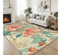 Tapis Salon Lavable Plante Fleurs Roses Feuilles Vertes 100 x 160 cm Moquette Interieur, William Morris Doux Antidérapant Flanelle Tapis pour Salon Chambre à Coucher d'enfant Entrée