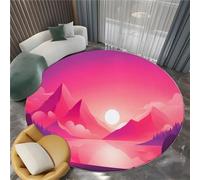 Tapis Salon Lavable Rond Coucher De Soleil Fantastique Montagnes 120 cm Moquette Rond Interieur, Rose Doux Antidérapant Flanelle Tapis pour Salon Chambre à Coucher d'enfant Entrée