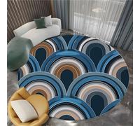 Tapis Salon Lavable Rond Grand Demi-Cercle Géométrique 180 cm Moquette Rond Interieur, Bleu Foncé Doux Antidérapant Flanelle Tapis pour Salon Chambre à Coucher d'enfant Entrée