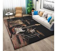 Tapis Salon Lavable Tapis Chambre Instrument de Musique Guitare Batterie Noir Tapis Rectangulaire Tapis 60x90 cm Antidérapant Tapis, Pile Courte et Douce Tapis Doux Chambre Tapis