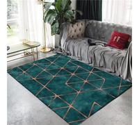 Tapis Salon Lavable Tapis Chambre Pile Courte Et Douce Tapis Doux Chambre Tapis Rectangulaire Tapis Intérieur Extérieur Dessous Antidérapant Tapis Américain Vert Turquoise Or Géométrique 140-6O7W+P2