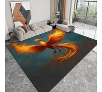 Tapis Salon Lavable Thème du Jeu Fantastique Phoenix Grand Tapis Salle a Manger 140x200 cm, Moquette Chambre Descente de Lit Lavable en Machine, Tapis Couloir Antidérapant et Résistant Bleu Foncé