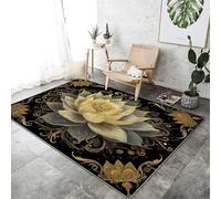 Tapis Salon L'Esthétique Orientale Style 160 x 230 cm, Doux à Poils Courts Chambre Moquette Rétro Magnifique Lotus Tapis Imprimé Antidérapant Convient pour la Cuisine le Bureau la Chambre d'Enfants Or