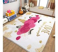 Tapis Salon Licorne et Rose de Dessin animé Tapis Chambre à Coucher Doux Antidérapant Anti-salissures Tapis Lavable en Machine Tapis Decor 60 x 90cm