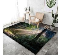 Tapis Salon Lumière Naturelle du Soleil Jungle Doux Interieur Décor, Tapis Courts Poils Antidérapant Vert pour Chambre Couloirs ExtRieur, 140 x 200 cm