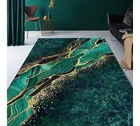 Tapis Salon Marbre Vert éMeraude à Rayures DoréEs, Tapis Poils Ras Texture DoréE se Luxe LéGer Abstrait RéTro, Tapis Lavable En Machine - pour Salon, Chambre, Salle à Manger, Ferme - 120 x 170 cm