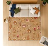 Tapis Salon Marron Classique Noël pour Chambre Enfant & Adulte - 80 x 150 cm Tapis Durable et Antidérapant, Motif Petit Biscuit de Noël et Sapin Super Doux Rug Salle Lavage en Machine