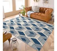 Tapis salon Moderne 120 x 180 cm Illusions Visuelles GéOméTrie Art Tapis Lavable en Machine, à Poils ras avec Dos Antidérapant Bleu Et Blanc Paillasso pour Cuisine, salle à Manger, Bureau et Chambre