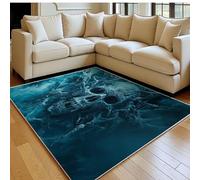 Tapis Salon Moderne 140 x 200 cm Crâne de Glace maléfique Flanelle Bleu Doux Poil Court Antidérapant, Grand Tapis Chambre Salon Cuisine Couloir