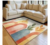 Tapis Salon Moderne 140 x 200 cm Formes abstraites de Feuilles et d'arches Flanelle Couleur Orange Doux Poil Court Antidérapant, Grand Tapis Chambre Salon Cuisine Couloir