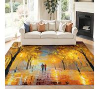 Tapis Salon Moderne 140 x 200 cm Lavable en Machine Super Doux et Rues impressionnistes Automne Antidérapant Tapis Salon Doux Poil Court pour Chambre Adulte, Salle à MangerJaune